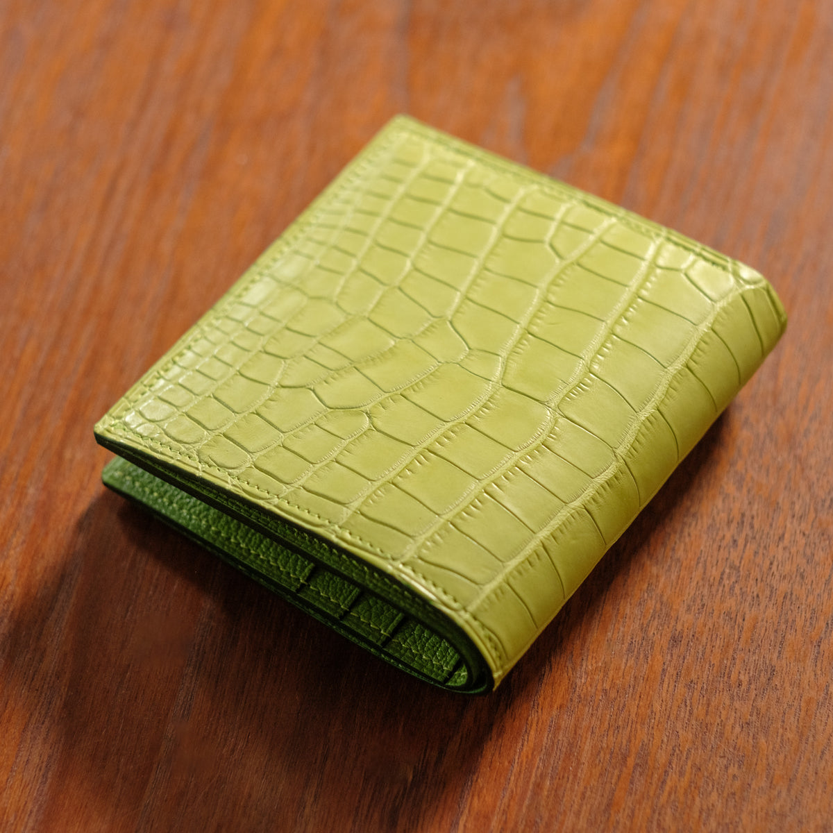 Chartreuse Alligator Vertical Bifold