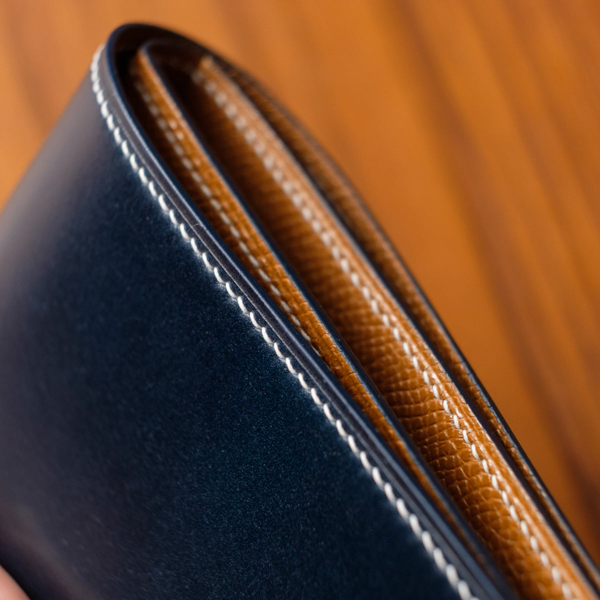 Oak and Honey Leather Goods Bifold Detail