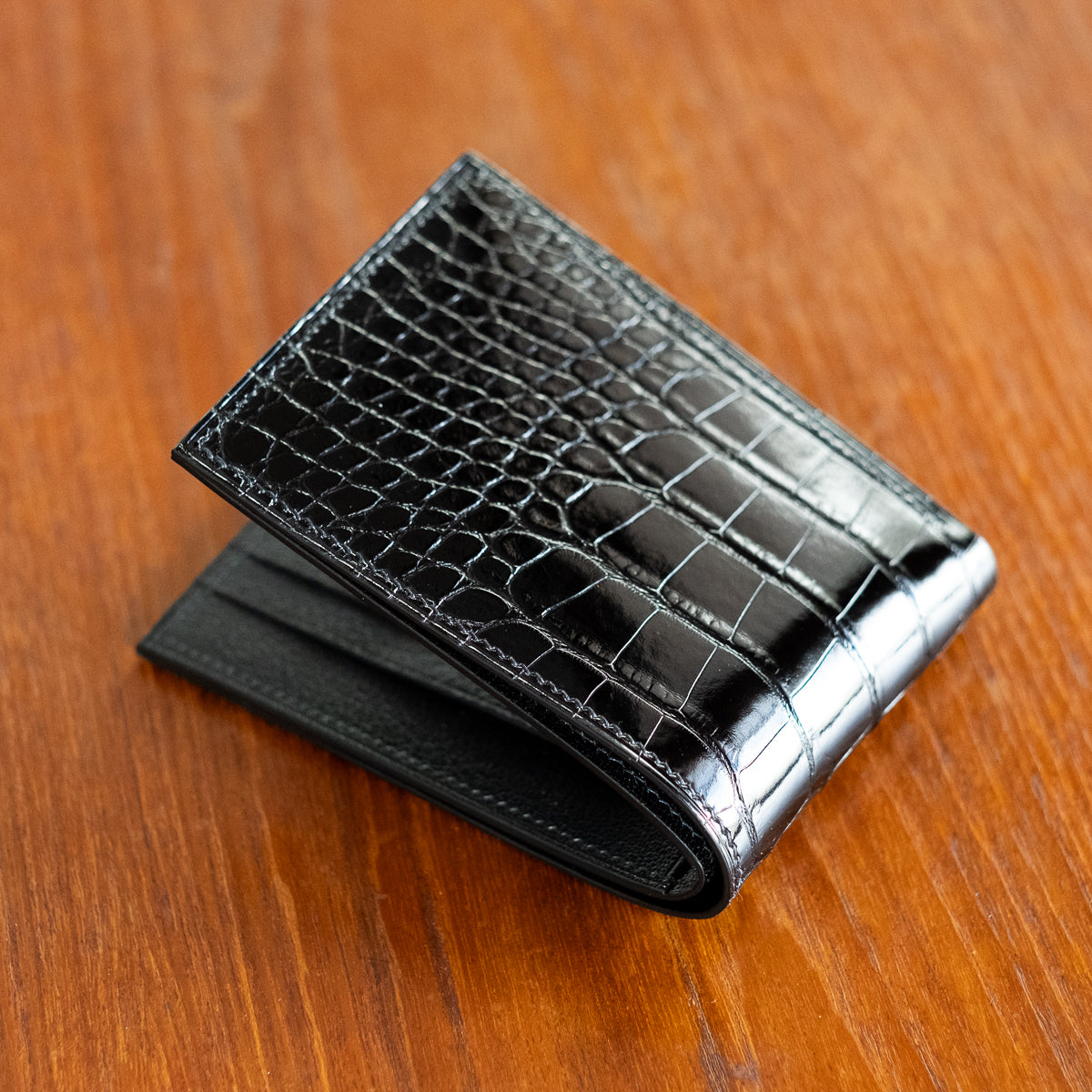 Oak and Honey Leather Goods Glazed Alligator Bifold