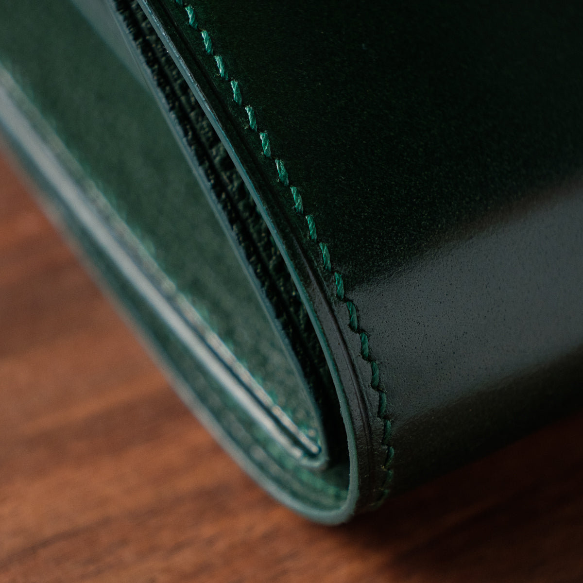 Oak and Honey Leather Goods Bifold Detail