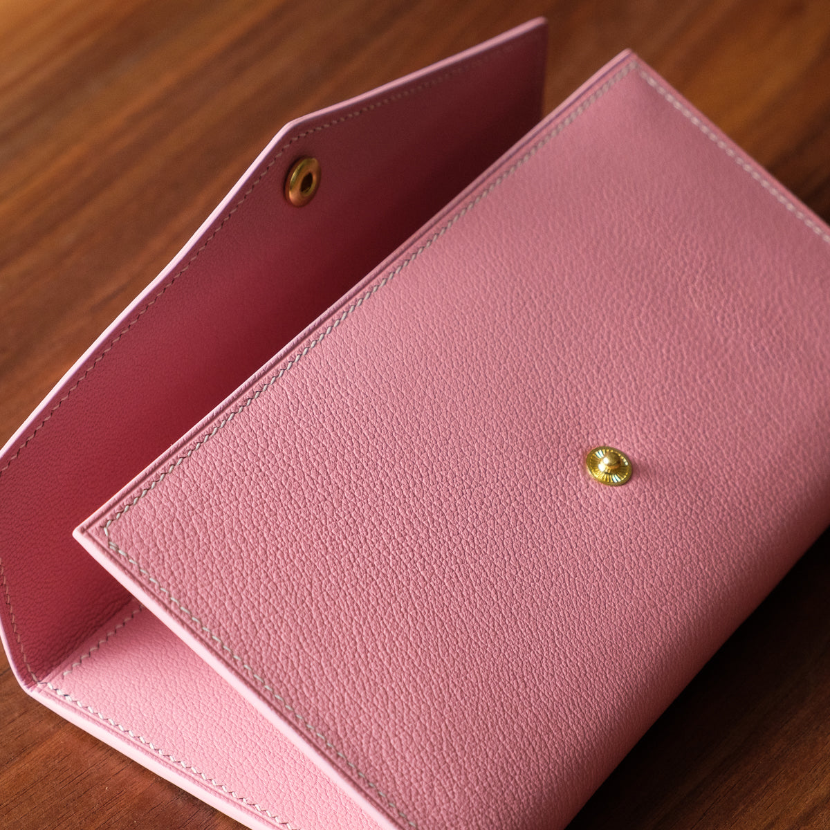 Oak and Honey Leather Goods Clutch Wallet Open