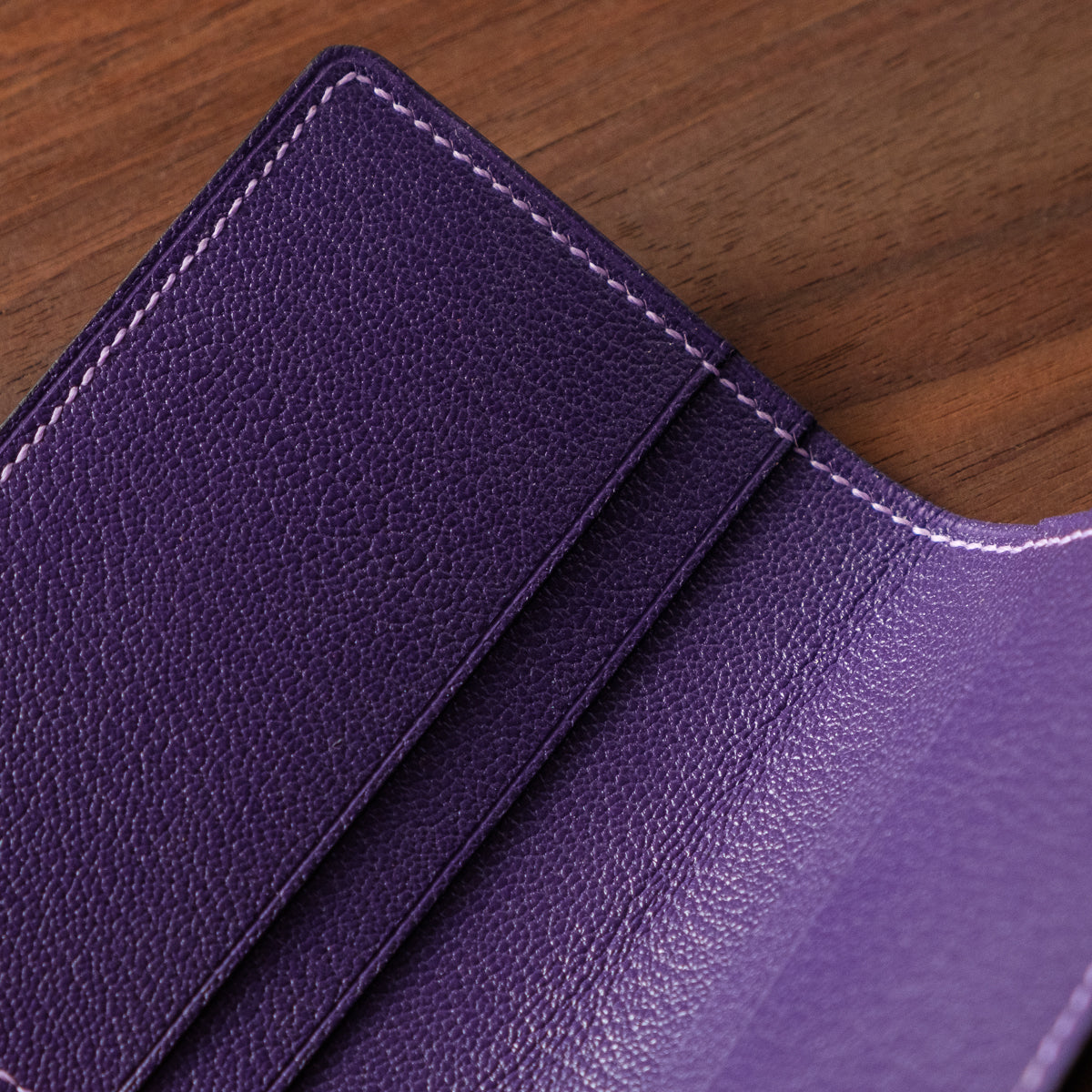 Oak and Honey Leather Goods Foldering Cardholder Interior