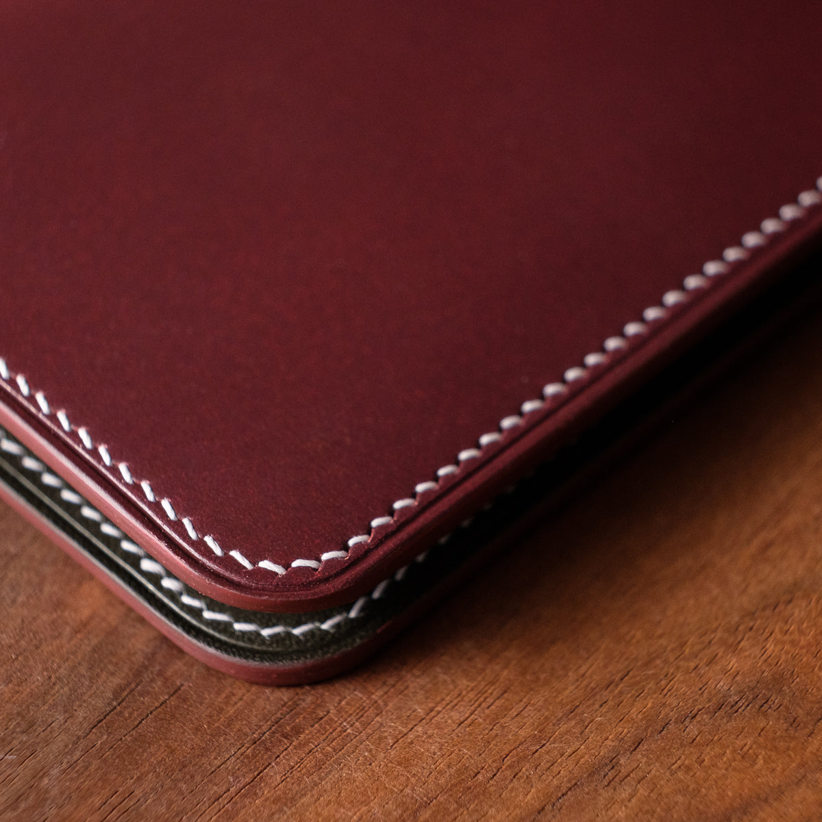 Oak and Honey Leather Goods Notebook Cardholder Detail Stitching &amp; Edges