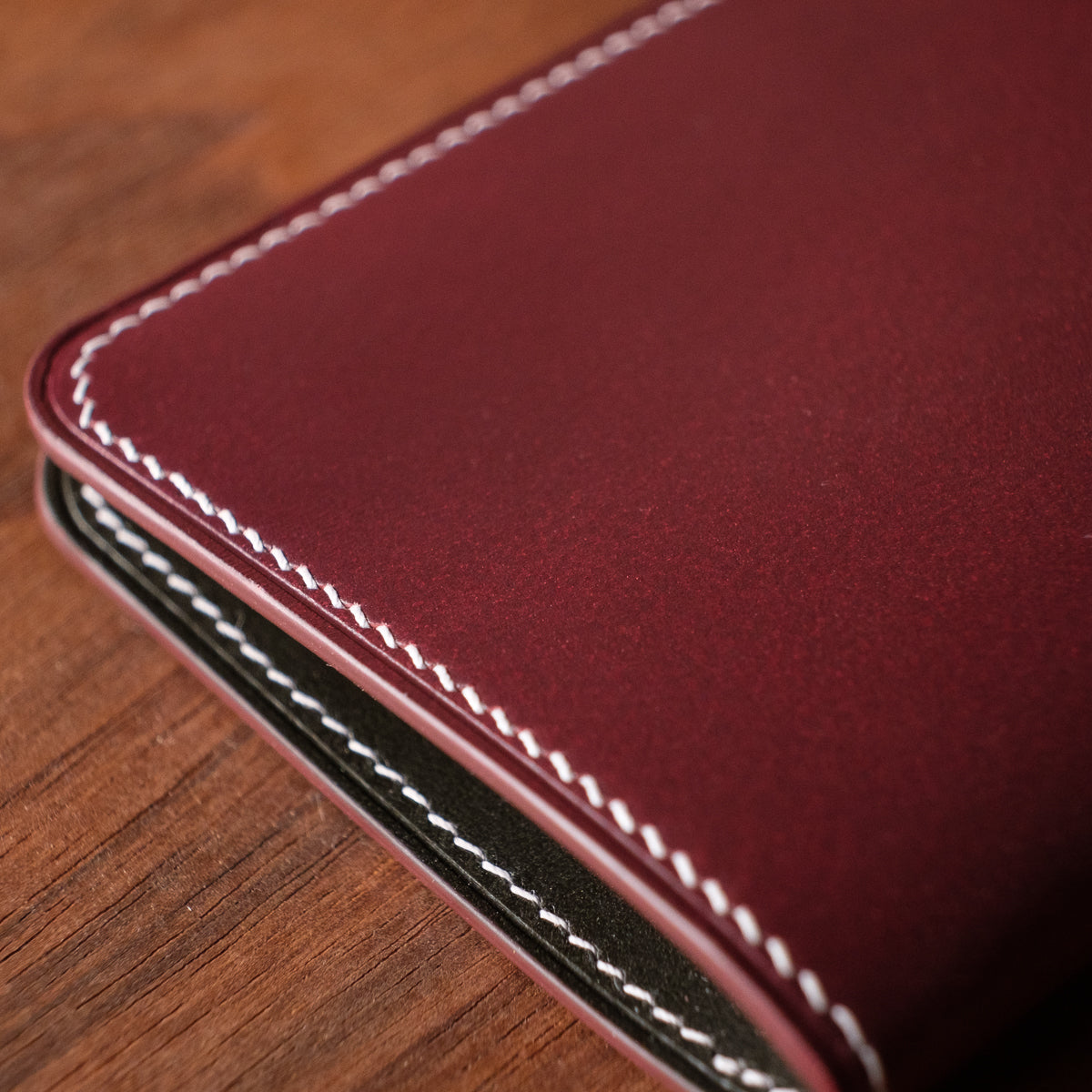 Oak and Honey Leather Goods Notebook Cardholder Detail Stitching